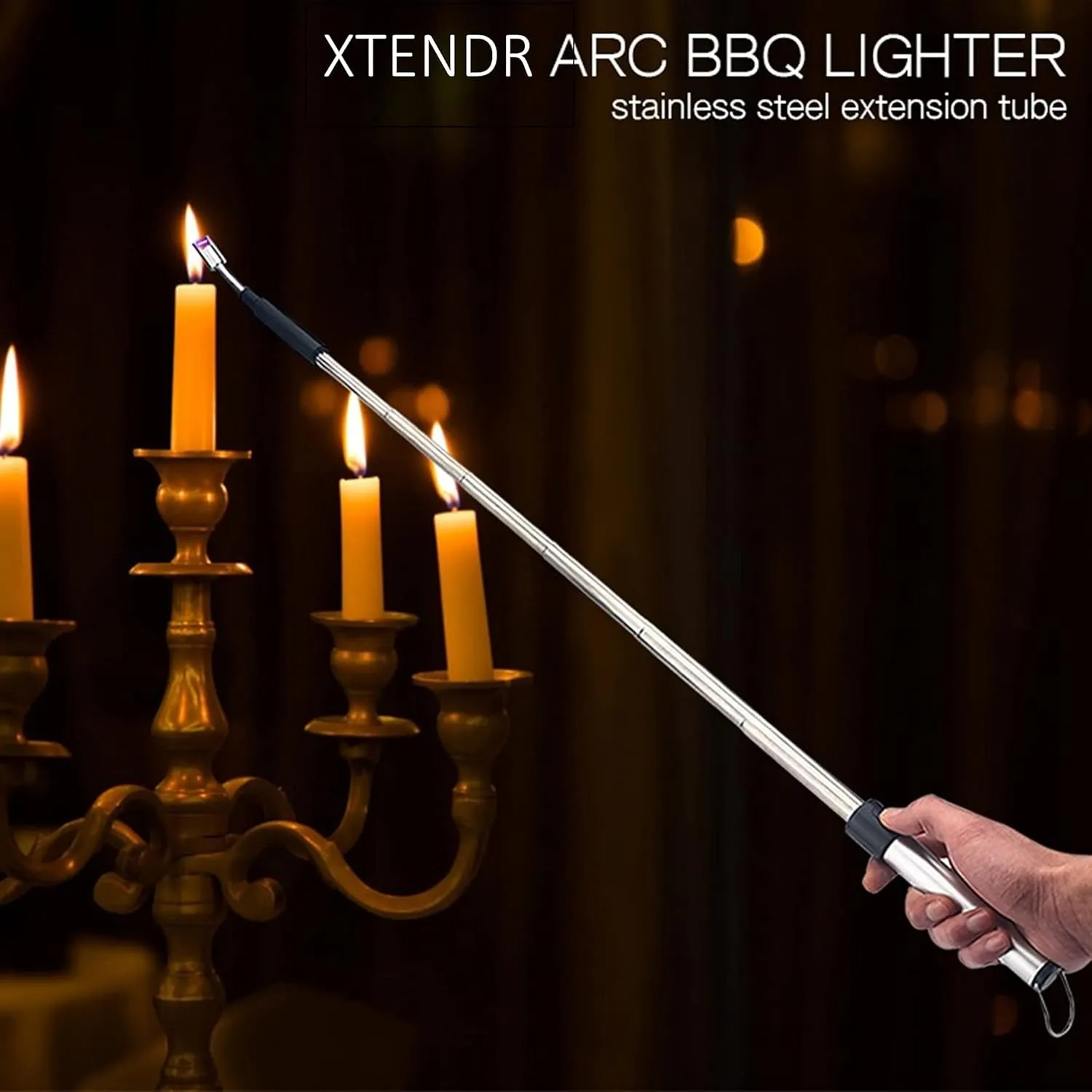 V2 Extendable 2.5 Feet Arc Extra Long Flameless Fireplace Stove Electric Candle Lighter, Long Neck for Pilot Light, Grilling, Firepit, Kitchen, BBQ (Blue)
