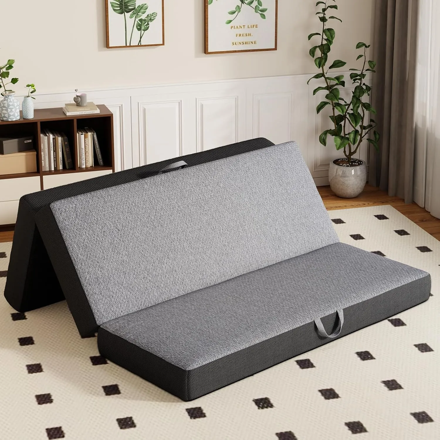 Vamcheer Tri Folding Pad - Foldable Pad for Travel/Camping/Ourdoor/Yoga, Tri-fold Memory Foam Cushion with Washable Cover, Handle & Non-Slip Bottom