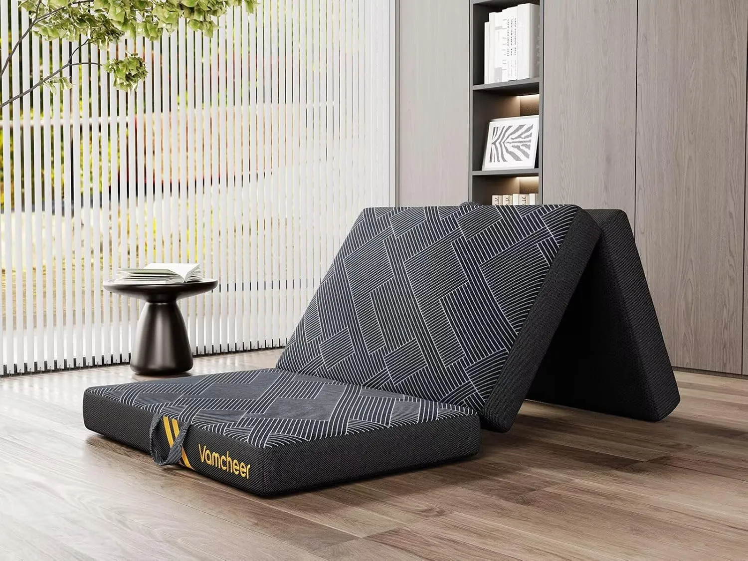 Vamcheer Tri Folding Pad - Foldable Pad for Travel/RV/Camping/Road Trip/Outdoor/Yoga, Tri-fold Memory Foam Pad with Washable Cover, Handle & Non-Slip Bottom