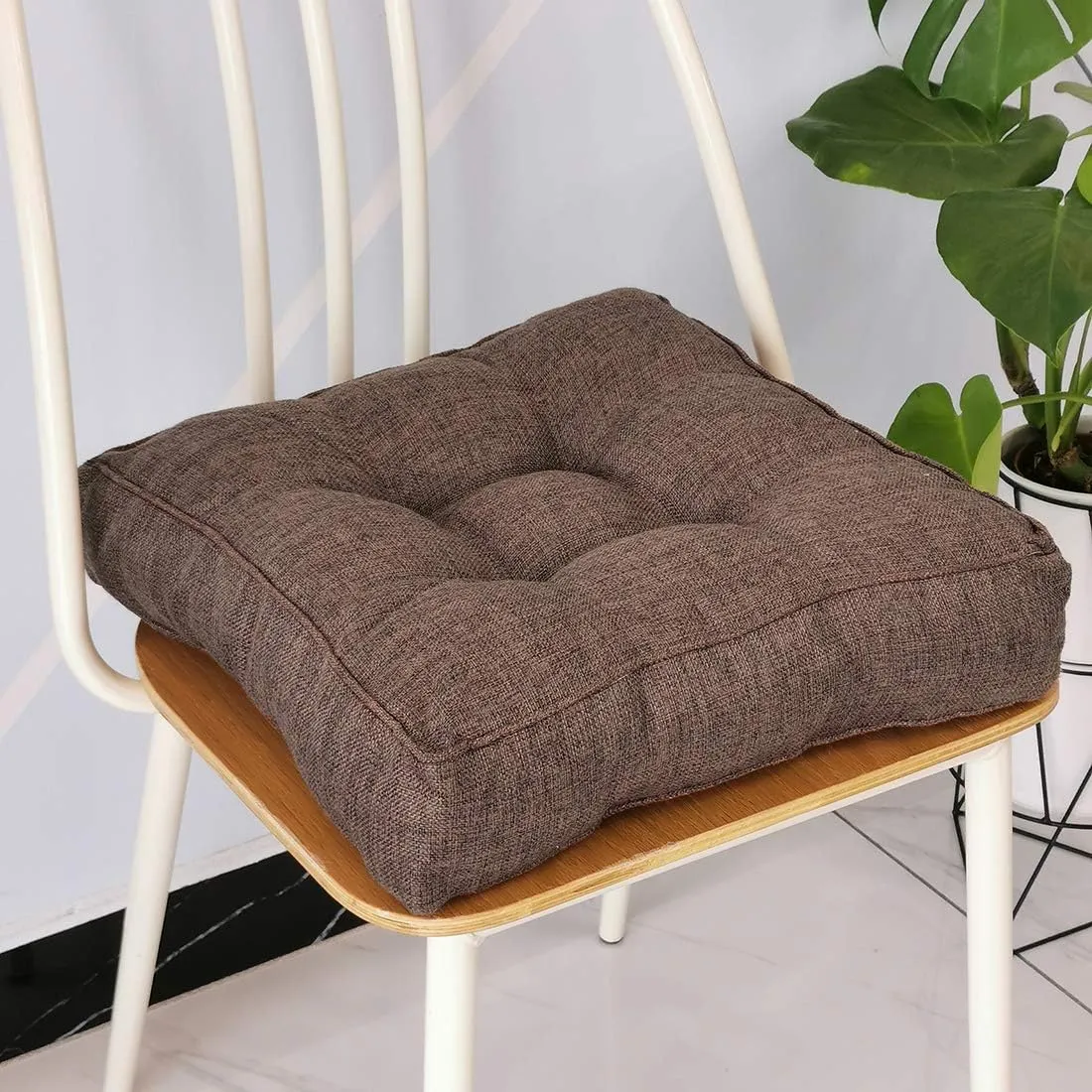 vctops Faux Linen Square Padded Chair Seat Cushion,Soft Solid Chair Pads,Comfortable Sitting for Office,Home or Car 20"x20" Dark Coffee