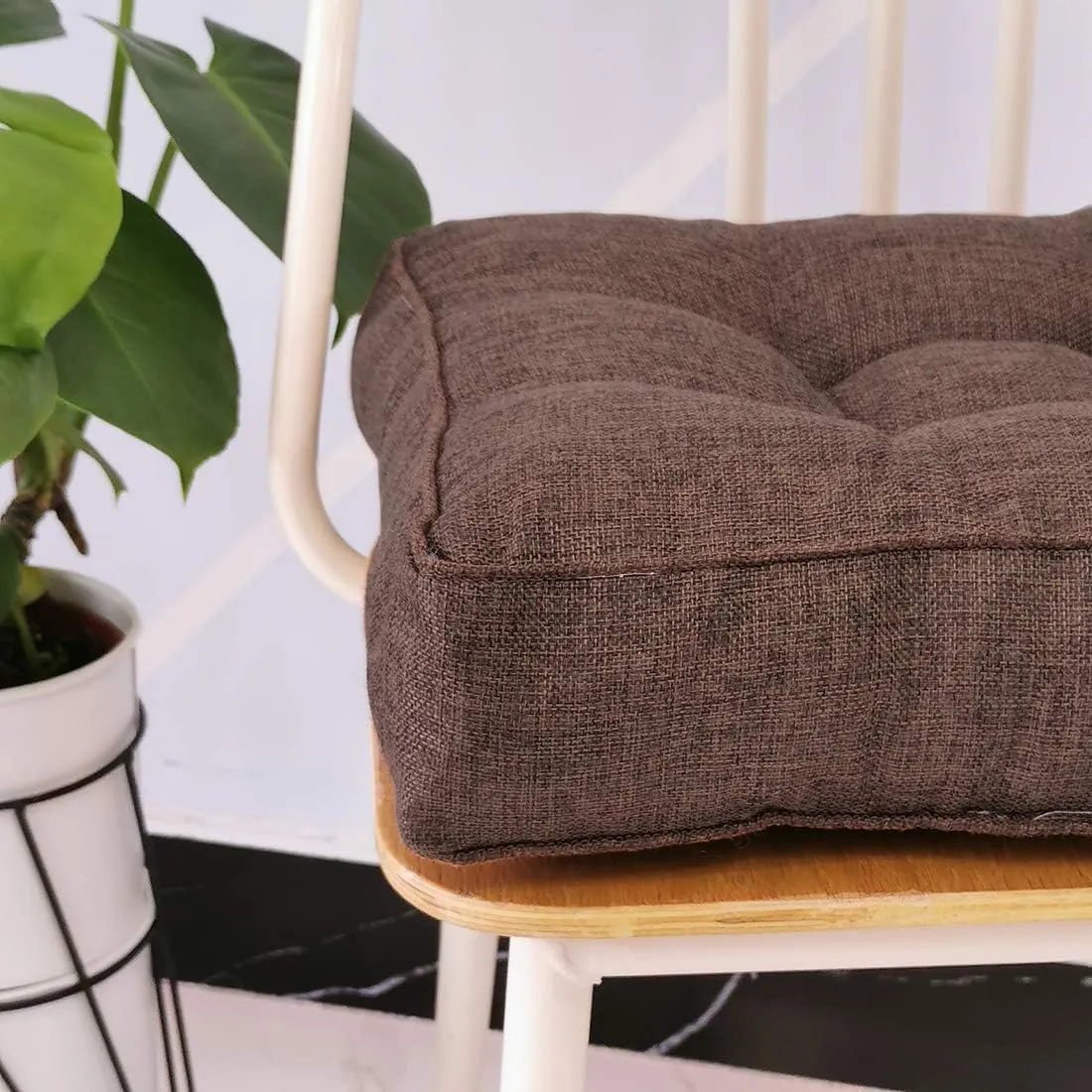 vctops Faux Linen Square Padded Chair Seat Cushion,Soft Solid Chair Pads,Comfortable Sitting for Office,Home or Car 20"x20" Dark Coffee