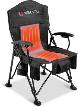 Venustas Heated Camping Chair with Detachable Seat Pad, Large Backrest and Seat Heating Zones, 10HRS Runtime, Portable Outdoor Chair for Sports