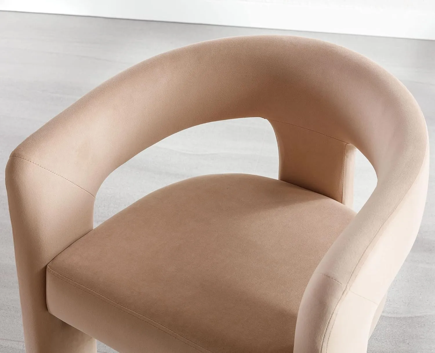VESCASA Velvet Barrel Dining Chair with Open-Back, Upholstered Modern Accent Side Armchair with 3 Legs for Kitchen/Dining Room/Living Room, 1 Chair, Khaki