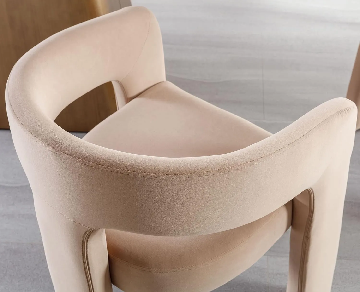 VESCASA Velvet Barrel Dining Chair with Open-Back, Upholstered Modern Accent Side Armchair with 3 Legs for Kitchen/Dining Room/Living Room, 1 Chair, Khaki