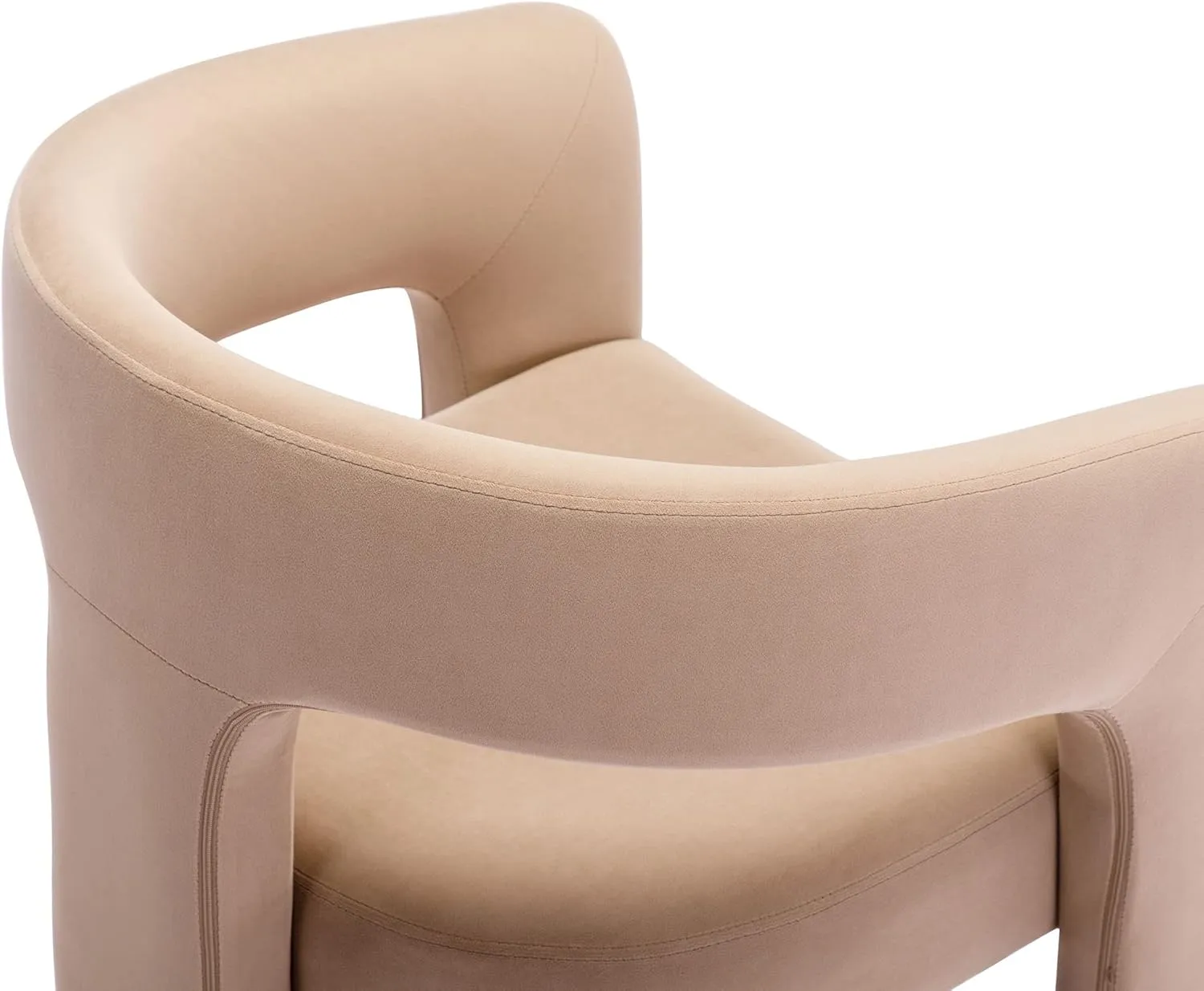 VESCASA Velvet Barrel Dining Chair with Open-Back, Upholstered Modern Accent Side Armchair with 3 Legs for Kitchen/Dining Room/Living Room, 1 Chair, Khaki
