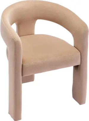 VESCASA Velvet Barrel Dining Chair with Open-Back, Upholstered Modern Accent Side Armchair with 3 Legs for Kitchen/Dining Room/Living Room, 1 Chair, Khaki