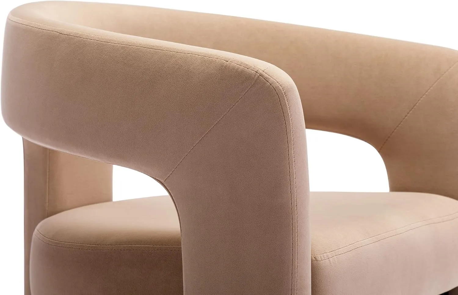 VESCASA Velvet Barrel Dining Chair with Open-Back, Upholstered Modern Accent Side Armchair with 3 Legs for Kitchen/Dining Room/Living Room, 1 Chair, Khaki
