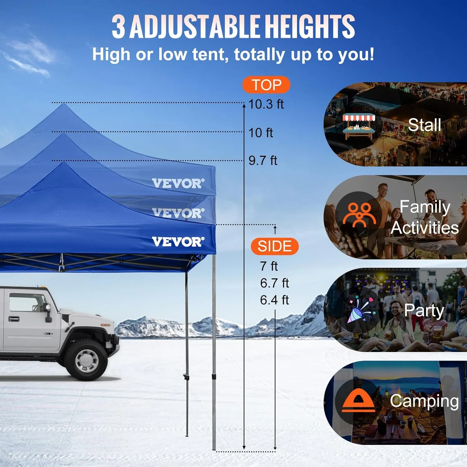 VEVOR 10x10 Pop Up Canopy Tent, Outdoor Canopy with Removable Sidewalls and Wheeled Bag, Instant Portable Shelter, UV-Resistant Waterproof Gazebo Patio Tents for Parties, Camping, Commercial, Blue