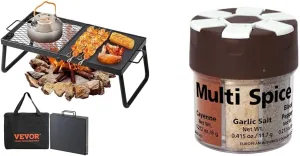 VEVOR 22.4" Folding Campfire Grill, Heavy Duty Steel Mesh Grate & COGHLAN'S 6-Spice Shaker for Outdoor Camp Cooking