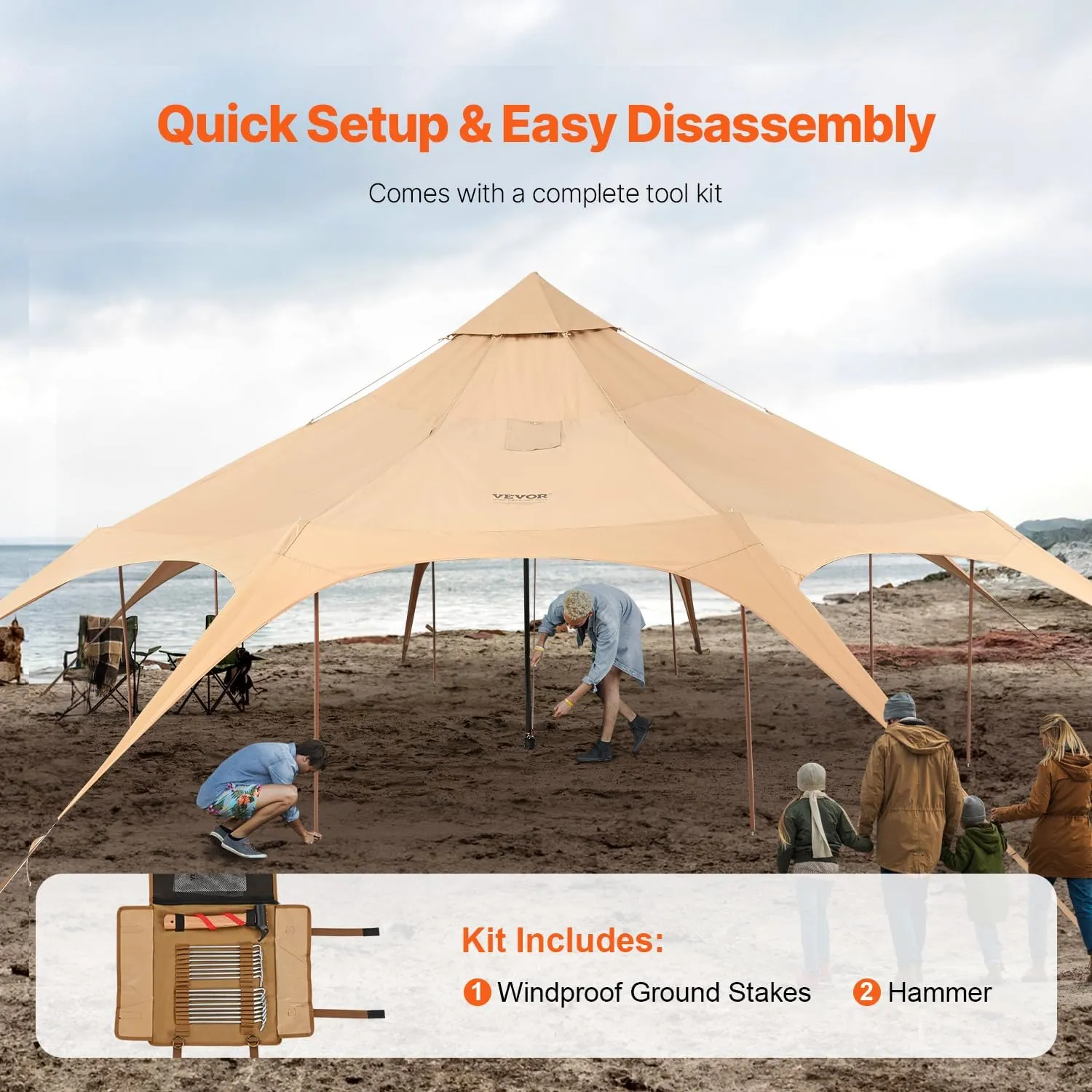 VEVOR Canvas Tent Bell, Yurt 4 Seasons for Camping with Stove Jack, Breathable Holds up to 4 People, Family Camping Outdoor Hunting Party