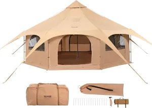 VEVOR Canvas Tent Bell, Yurt 4 Seasons for Camping with Stove Jack, Breathable Holds up to 4 People, Family Camping Outdoor Hunting Party