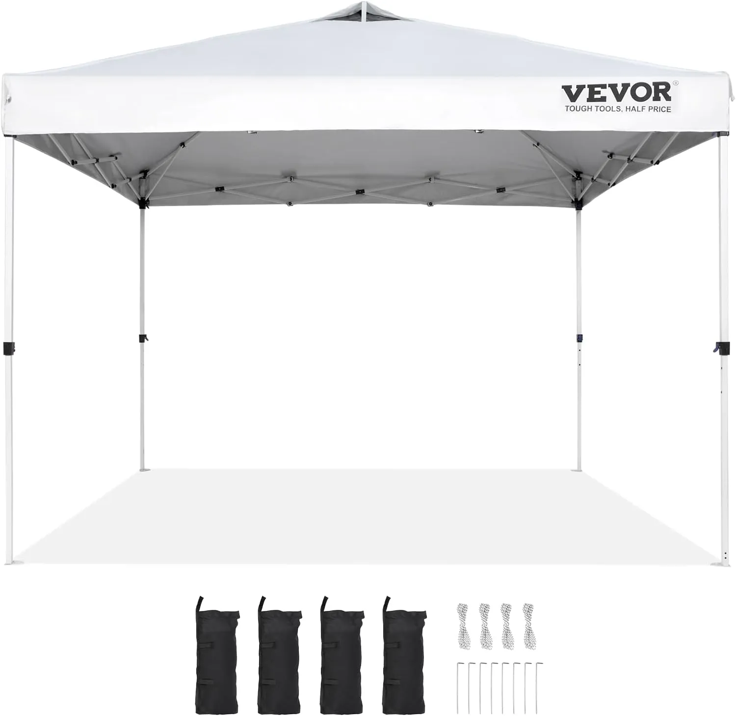 VEVOR Pop Up Canopy Tent, 10 x 10 ft, 250 D PU Silver Coated Tarp, with Portable Roller Bag and 4 Sandbags, Waterproof and Sun Shelter Gazebo for Outdoor Party, Camping, Commercial Events, White