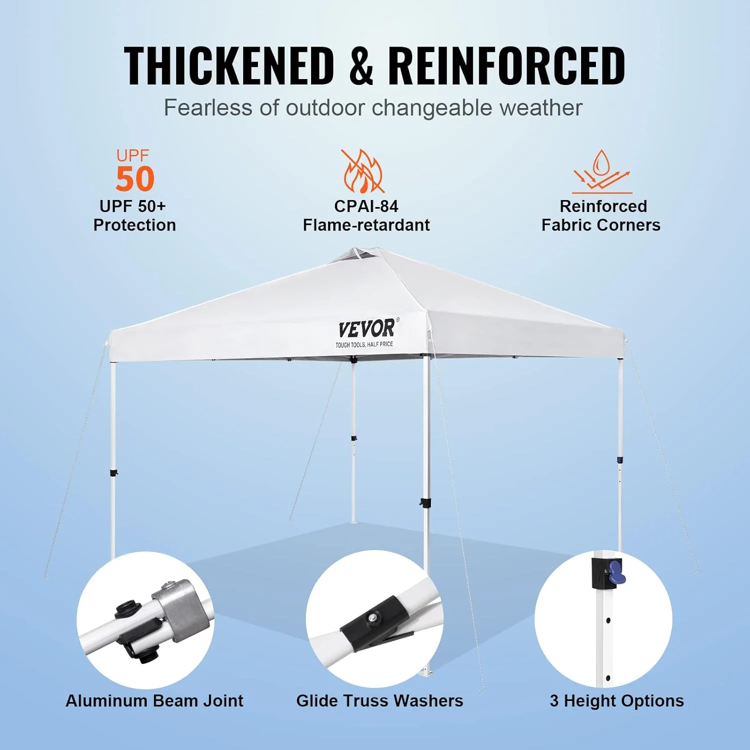 VEVOR Pop Up Canopy Tent, 10 x 10 ft, 250 D PU Silver Coated Tarp, with Portable Roller Bag and 4 Sandbags, Waterproof and Sun Shelter Gazebo for Outdoor Party, Camping, Commercial Events, White
