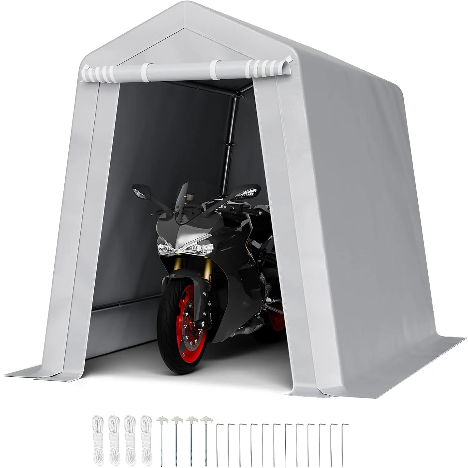VEVOR Portable Shed Outdoor Storage Shelter, 6x8x7 ft Heavy Duty Instant Waterproof Storage Tent Sheds with Roll-up Zipper Door and Ventilated Windows for Motorcycle, Bike, Garden Tools