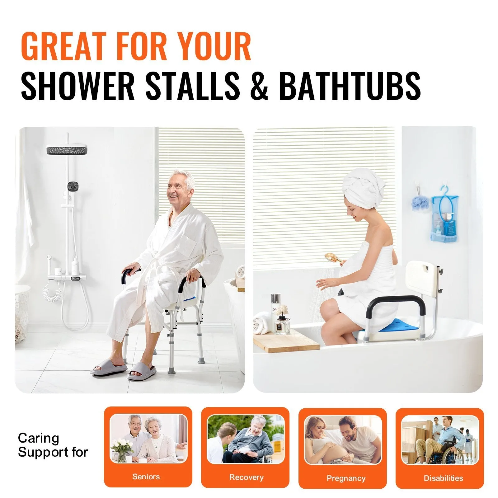VEVOR Shower Chair Seat with Padded Arms and Back