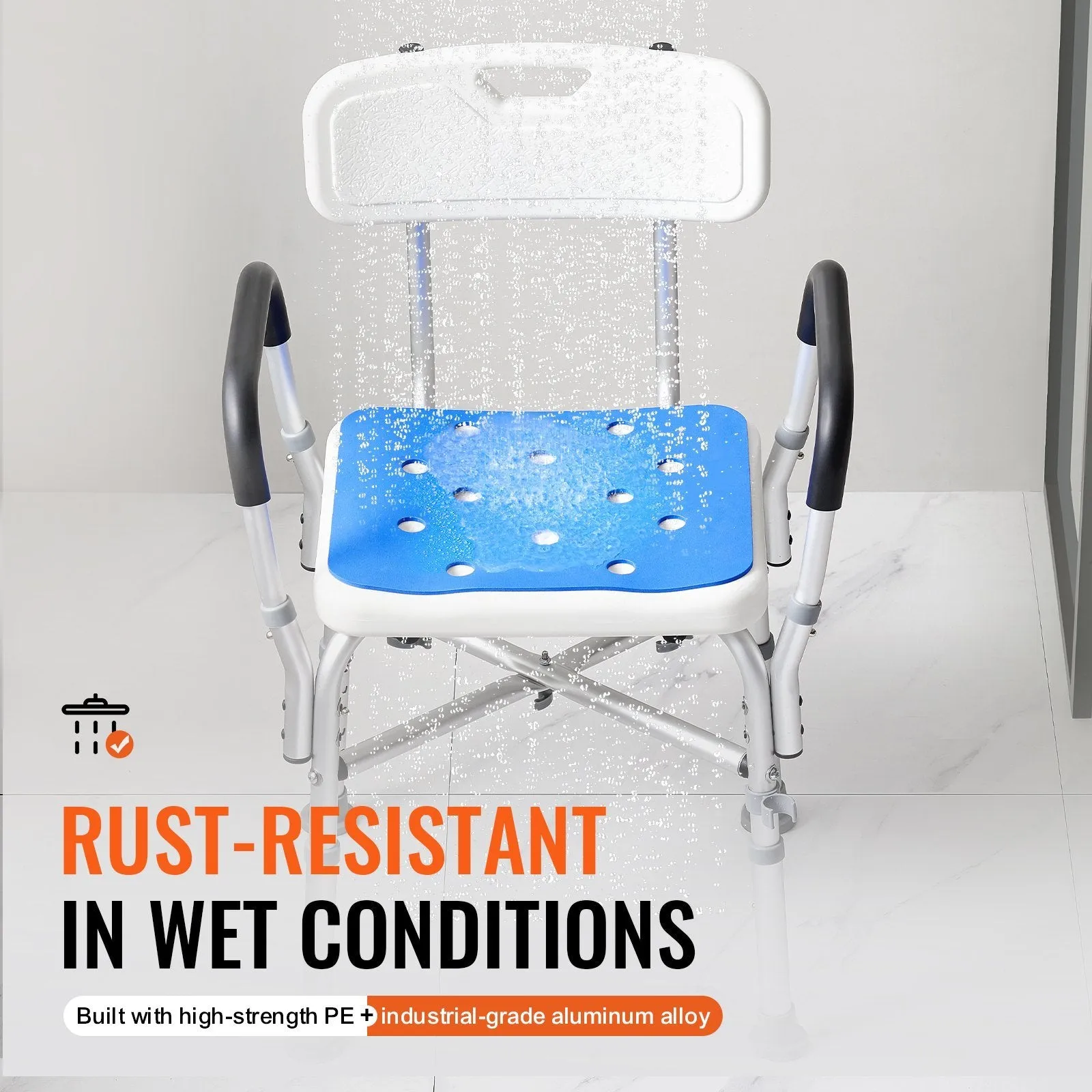 VEVOR Shower Chair Seat with Padded Arms and Back