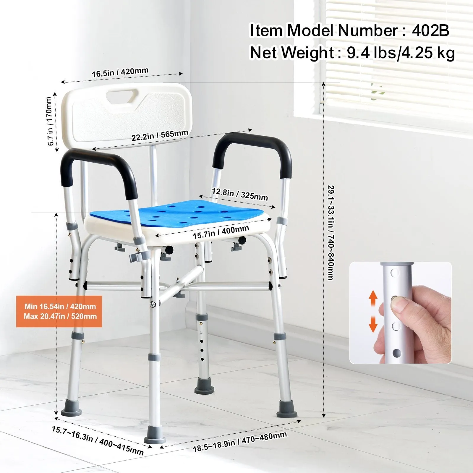 VEVOR Shower Chair Seat with Padded Arms and Back