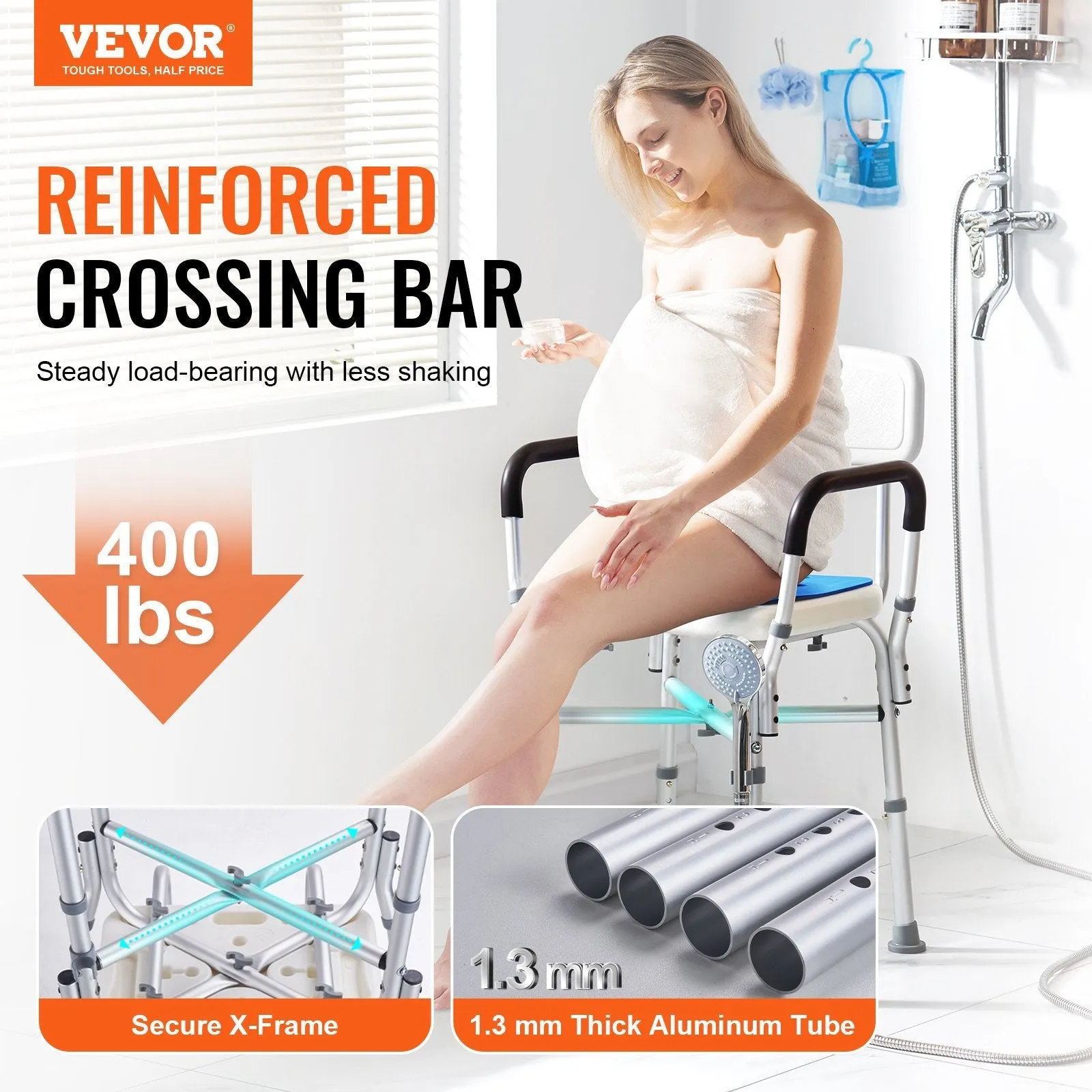 VEVOR Shower Chair Seat with Padded Arms and Back