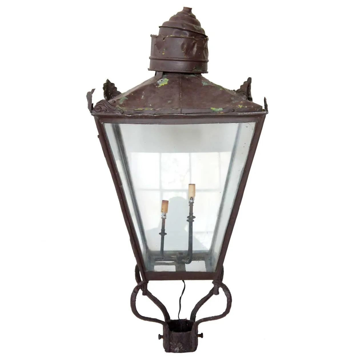 Victorian Copper and Glass Three-Light Street Post Lantern