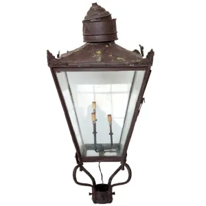 Victorian Copper and Glass Three-Light Street Post Lantern