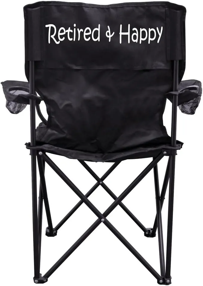 VictoryStore Outdoor Camping Chair, Retired and Happy Camping Chair with Carry Bag