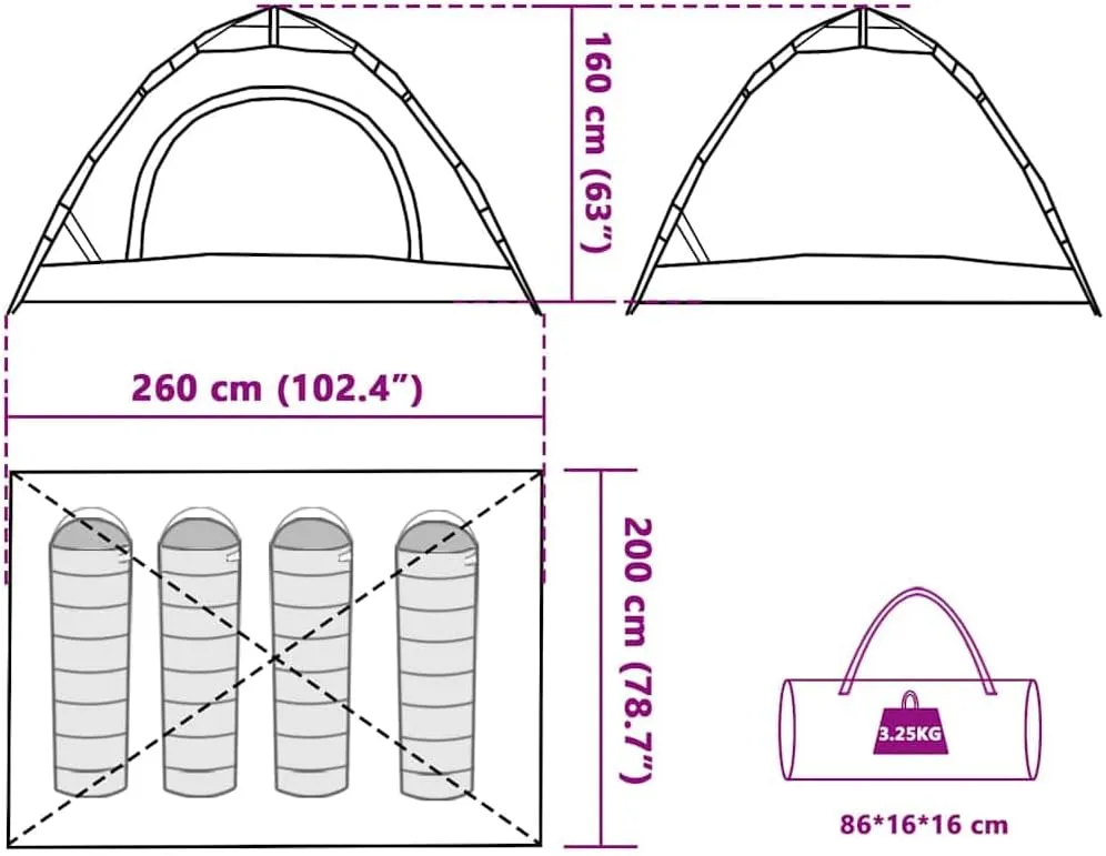 vidaXL Camping Tent 4-Person, Garden Shelter, Portable Canopy for Outdoor Patio Hiking, Lightweight Tent, White Blackout Fabric Quick Release