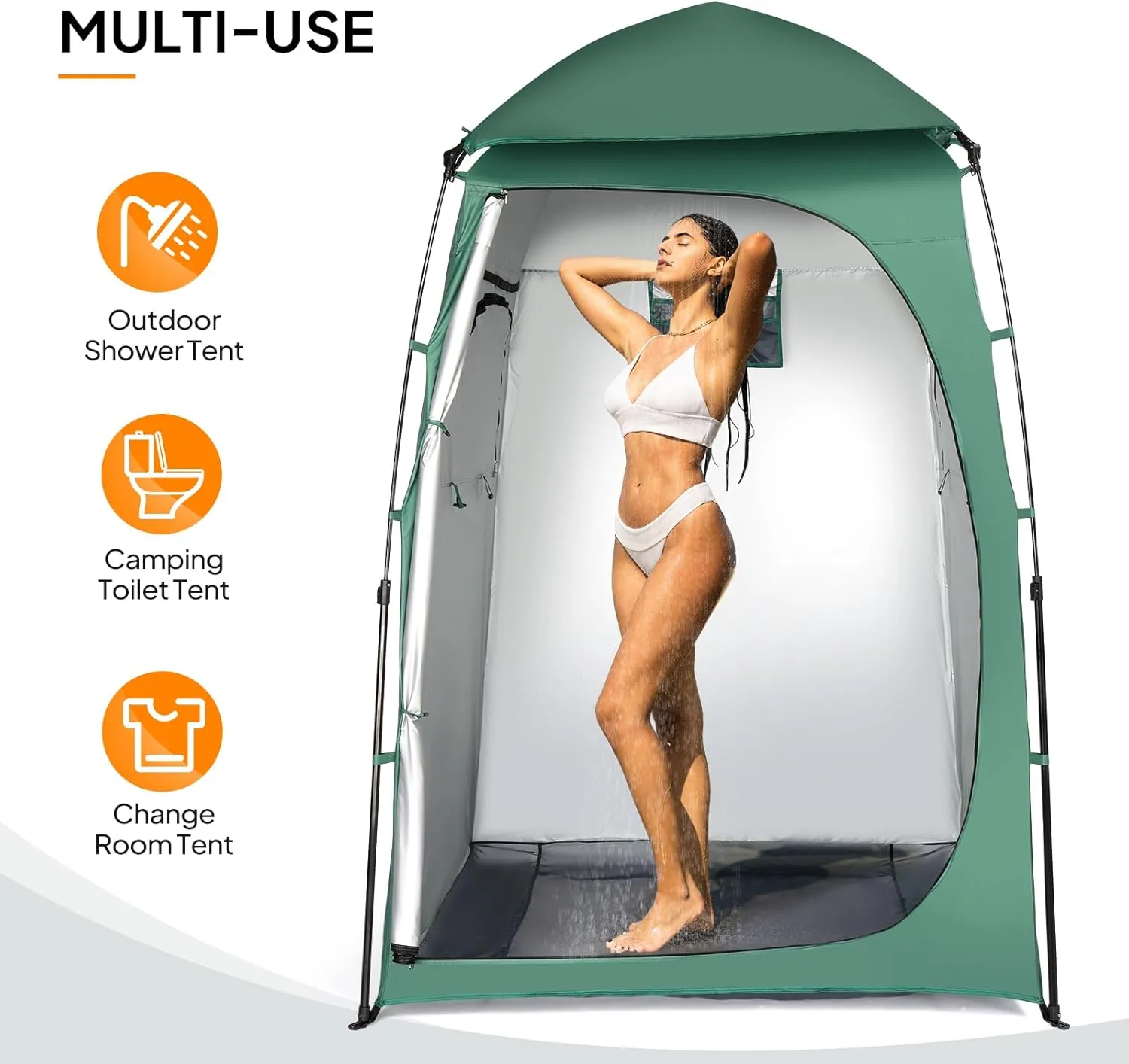 VINGLI 6.8FT Shower Tent, Large Instant Pop Up Shelter with Mesh Floor & Carrying Bag, Privacy Changing Room Tent for Toilet, Camping, Dressing, Lightweight & Sturdy, Easy Set Up