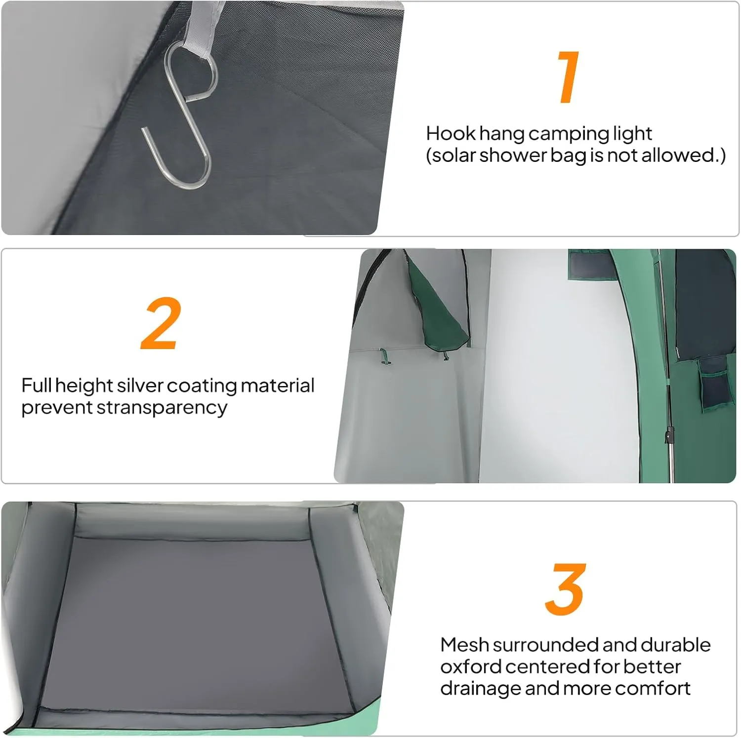 VINGLI 6.8FT Shower Tent, Large Instant Pop Up Shelter with Mesh Floor & Carrying Bag, Privacy Changing Room Tent for Toilet, Camping, Dressing, Lightweight & Sturdy, Easy Set Up
