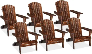 VINGLI Folding Adirondack Chair Set of 6, Wood Adirondack Chairs for Outdoor, Foldable Fire Pit Chairs for Patio, BBQ, Porch, Yard, Pool, Carbonized