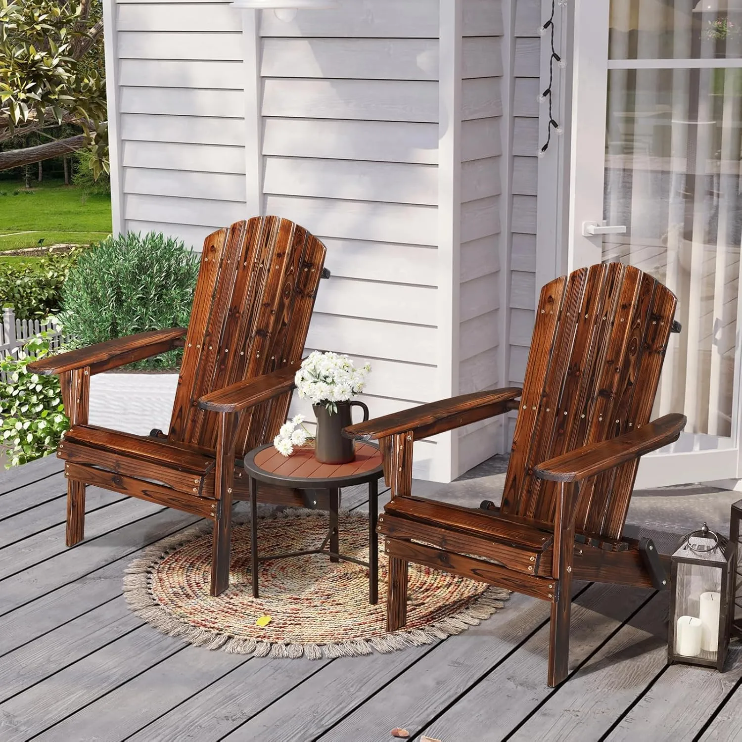 VINGLI Folding Adirondack Chair Set of 6, Wood Adirondack Chairs for Outdoor, Foldable Fire Pit Chairs for Patio, BBQ, Porch, Yard, Pool, Carbonized