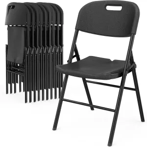 VINGLI Folding Chairs, Heavy Duty Foldable Chair Portable HDPE Plastic Seat with Steel Frame for Indoor Outdoor Dinning Party Wedding School Use, Black, 10 Pack