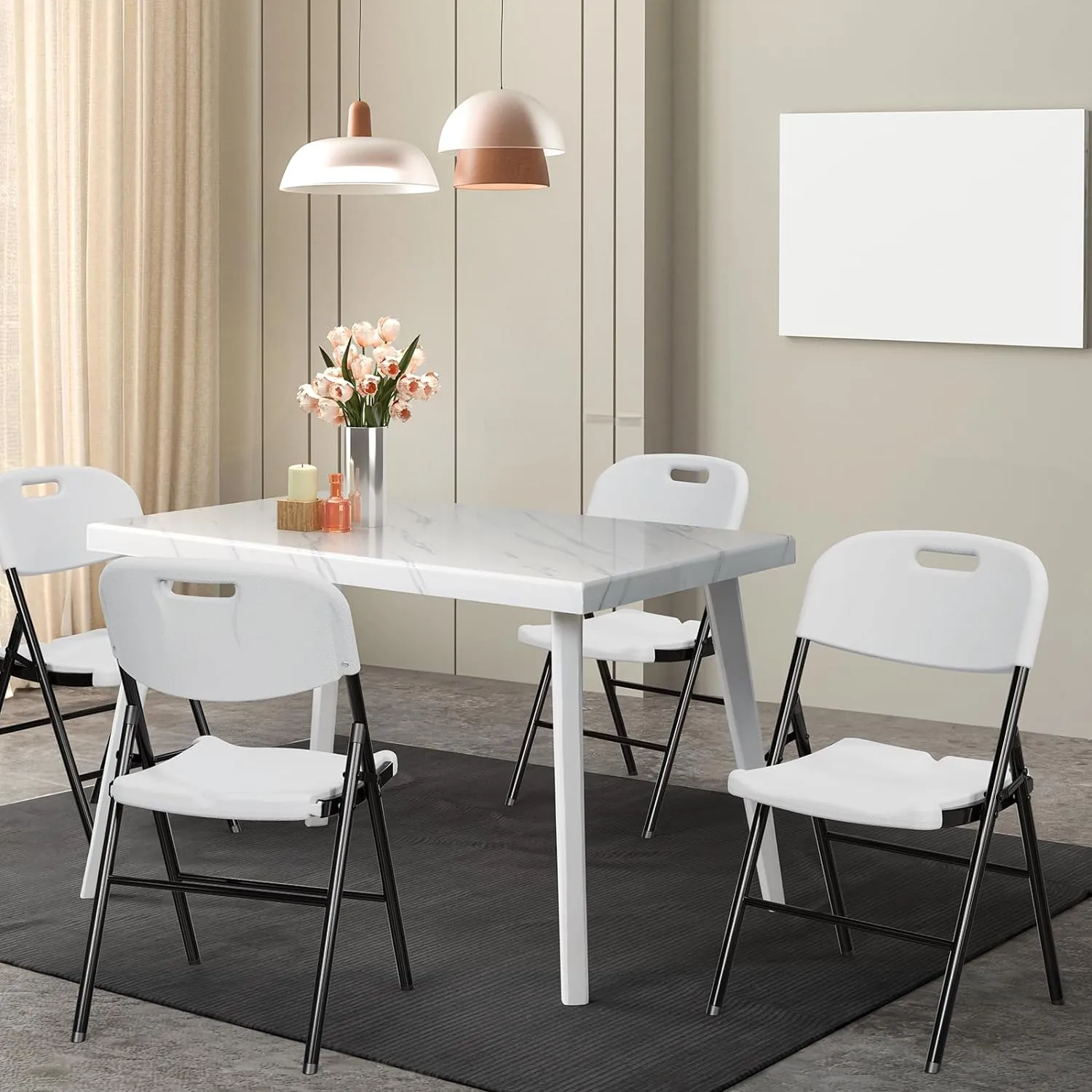 VINGLI Folding Chairs, Heavy Duty Foldable Chair Portable HDPE Plastic Seat with Steel Frame for Indoor Outdoor Dinning Party Wedding School Use, White, 6 Pack