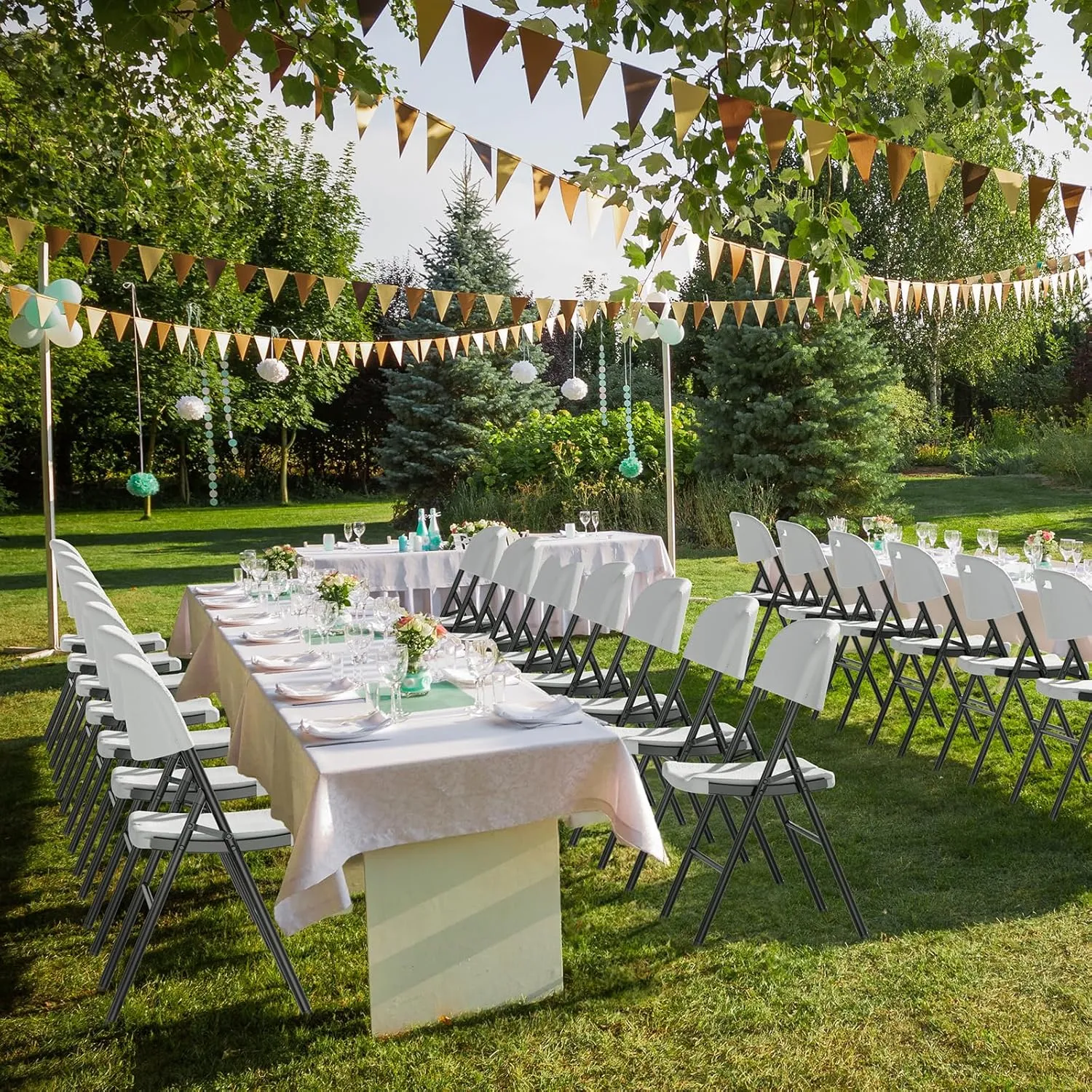 VINGLI Folding Chairs, Heavy Duty Foldable Chair Portable HDPE Plastic Seat with Steel Frame for Indoor Outdoor Dinning Party Wedding School Use, White, 6 Pack