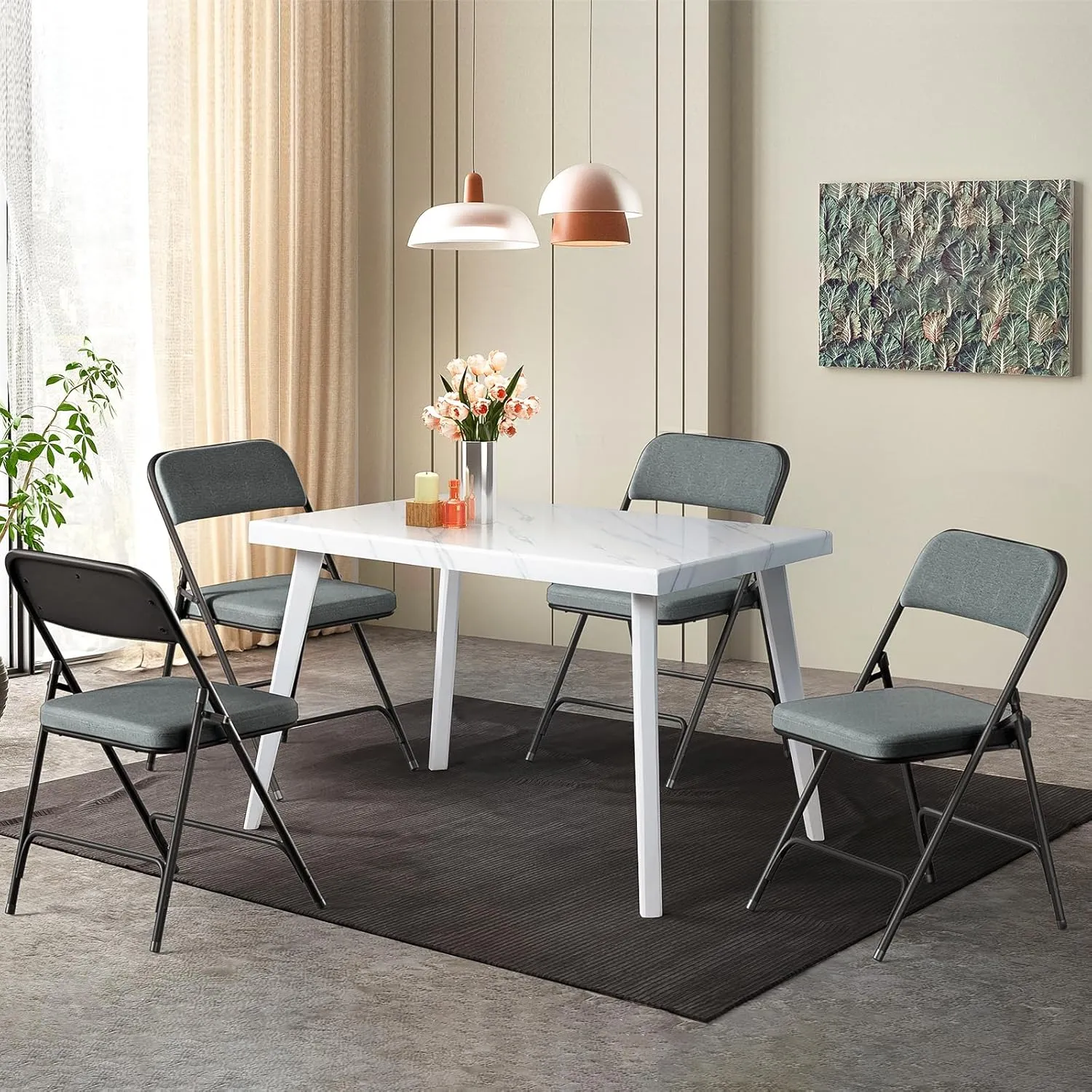 VINGLI Padded Folding Chairs with Thick Seat Cushion, Portable, Durable & Extra Comfortable Foldable Chairs for Indoor & Outdoor Events, Banquet, Party, Dinning, Work, Craft, Fabric, Navy Gray, 2 Pack