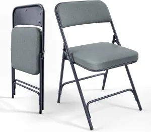 VINGLI Padded Folding Chairs with Thick Seat Cushion, Portable, Durable & Extra Comfortable Foldable Chairs for Indoor & Outdoor Events, Banquet, Party, Dinning, Work, Craft, Fabric, Navy Gray, 2 Pack