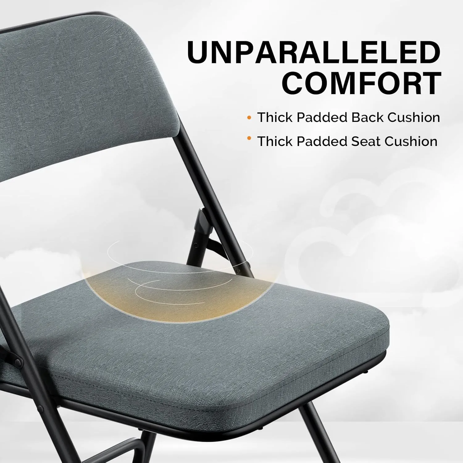 VINGLI Padded Folding Chairs with Thick Seat Cushion, Portable, Durable & Extra Comfortable Foldable Chairs for Indoor & Outdoor Events, Banquet, Party, Dinning, Work, Craft, Fabric, Navy Gray, 2 Pack