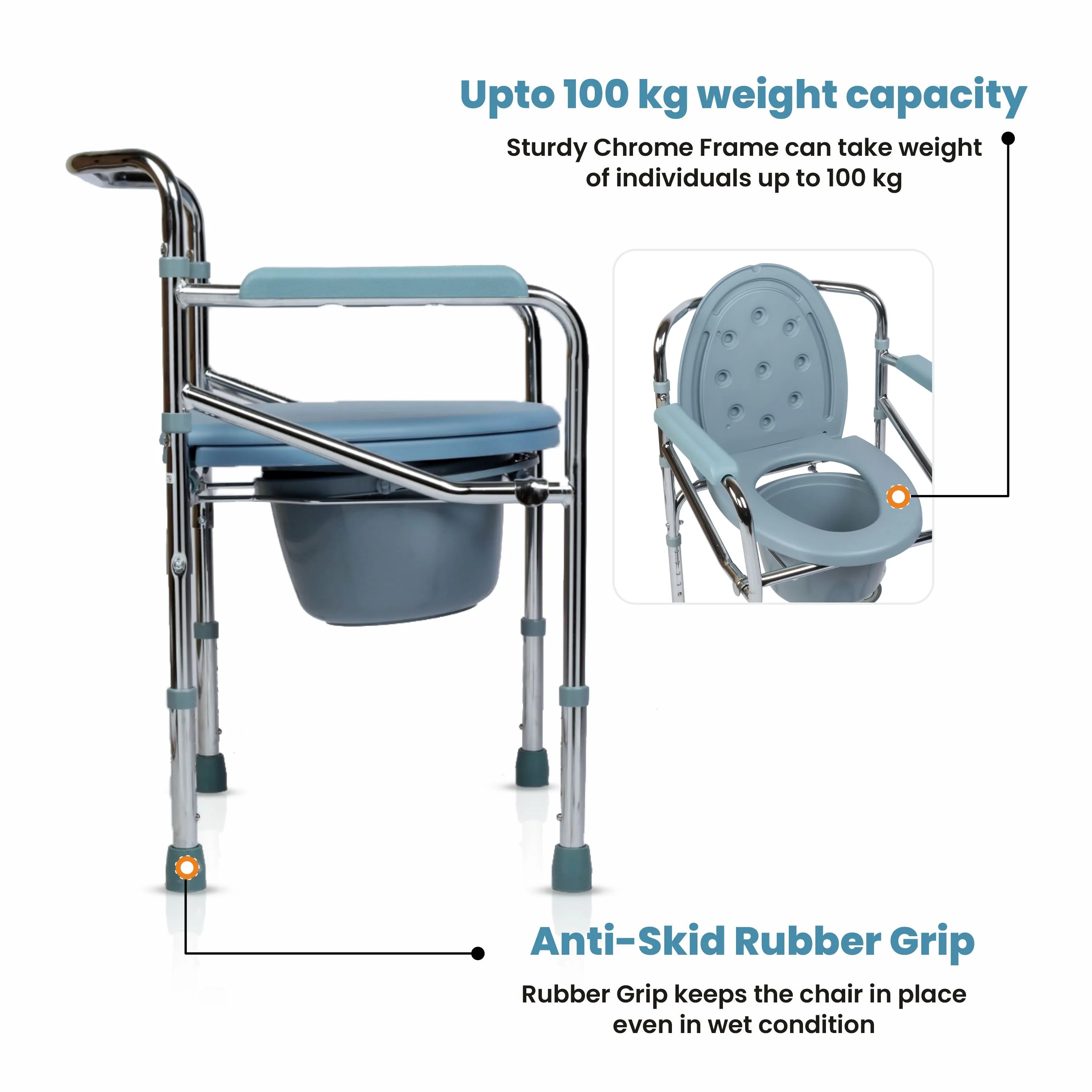 VMS Careline Foldable Commode Chair - CLASSIC