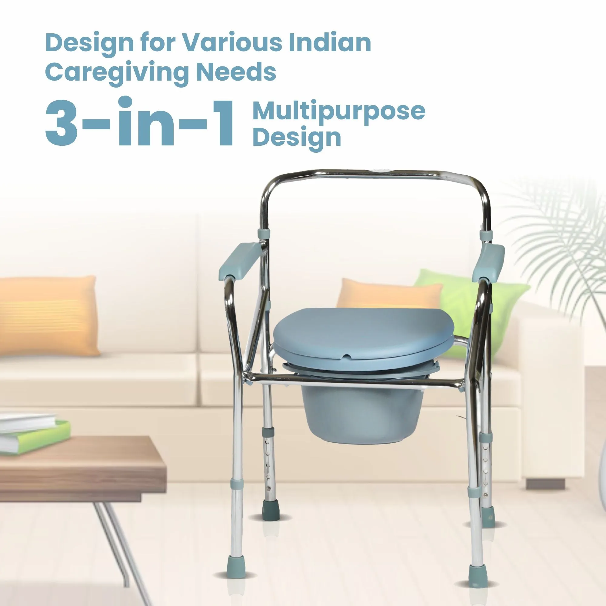 VMS Careline Foldable Commode Chair - CLASSIC