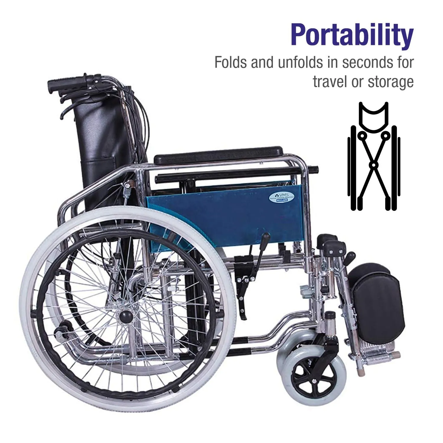 VMS Careline Foldable Recliner Commode Wheelchair RECLAIM