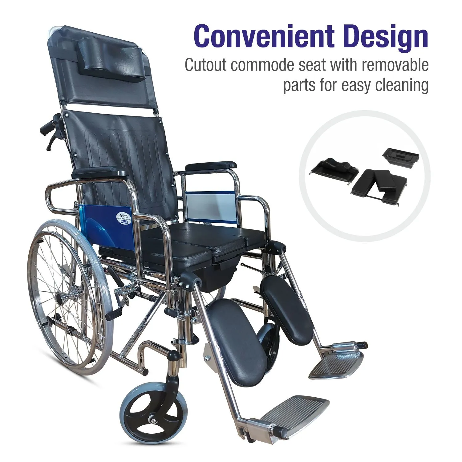 VMS Careline Foldable Recliner Commode Wheelchair RECLAIM