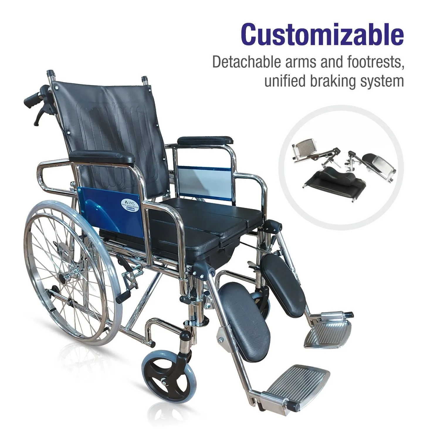 VMS Careline Foldable Recliner Commode Wheelchair RECLAIM