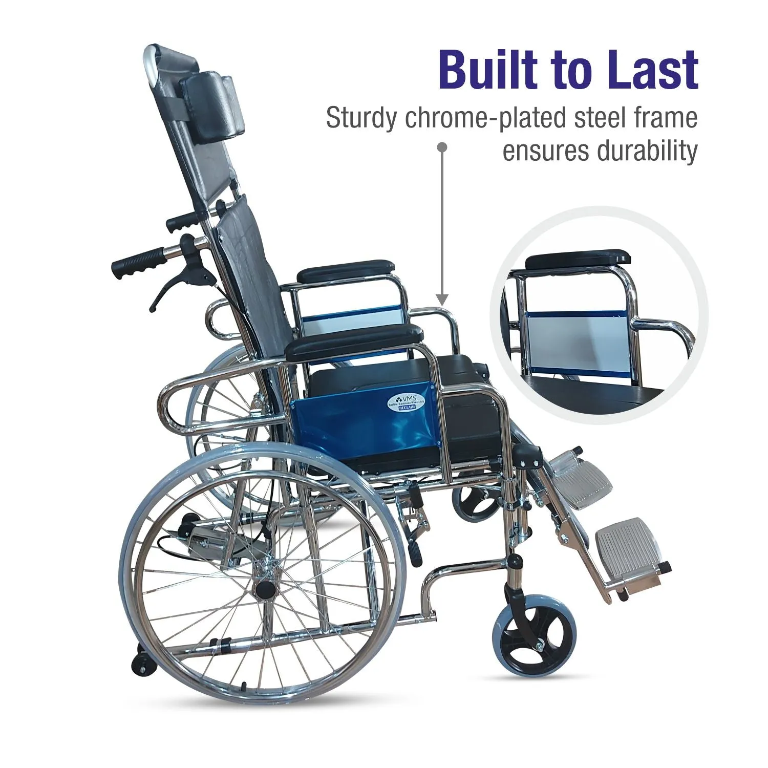 VMS Careline Foldable Recliner Commode Wheelchair RECLAIM