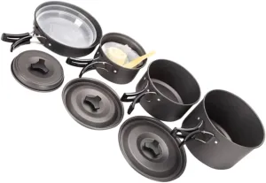 VOSAREA 1 Set Portable Outdoor Cookware Non Stick Camping Pots and Pans for People Lightweight and Durable Cooking Utensils for Hiking Picnic and Camping Adventures