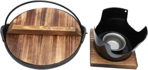 VOSAREA Japanese Cast Iron Sukiyaki Pot Set No Coating Thick Material Electric Stove Safe for Camping