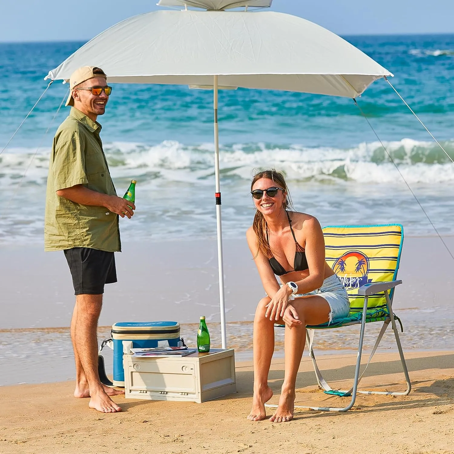 #WEJOY Folding Beach Chair for Adults, Lightweight Beach Chair with Shoulder Straps, High Back Beach Chairs with Hard Armrest, Supports 300lbs for Beach Lawn Concert