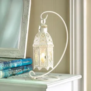 White Moroccan Lantern with Stand 10037439 Free Shipping