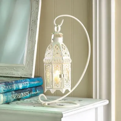 White Moroccan Lantern with Stand 10037439 Free Shipping