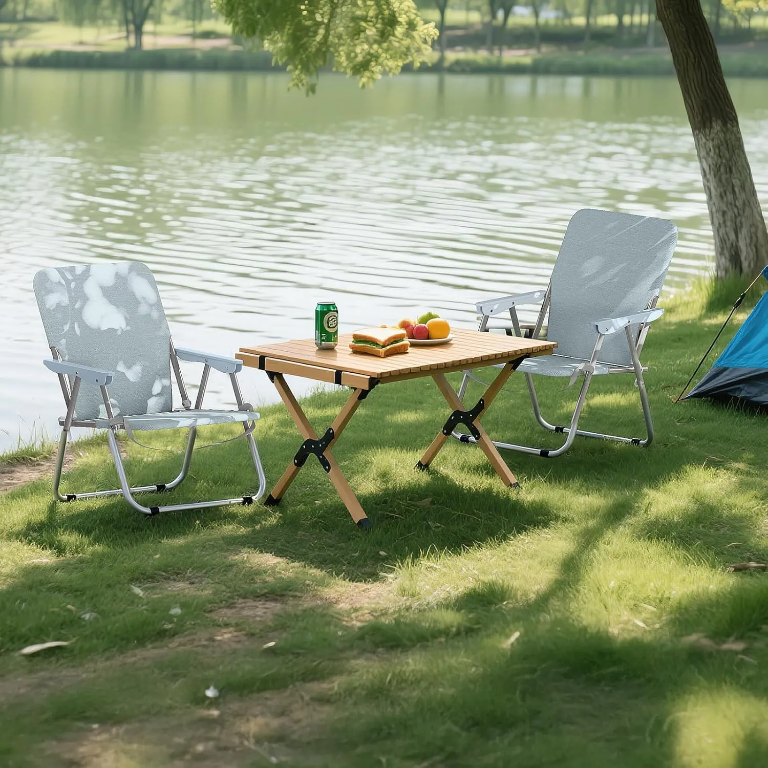 Wide Seat Folding Beach Chair, Outdoor Camping Chairs for Adults, Patio Lawn Webbed Chair for Camping, Yard, Garden Dining, Picnic, BBQ