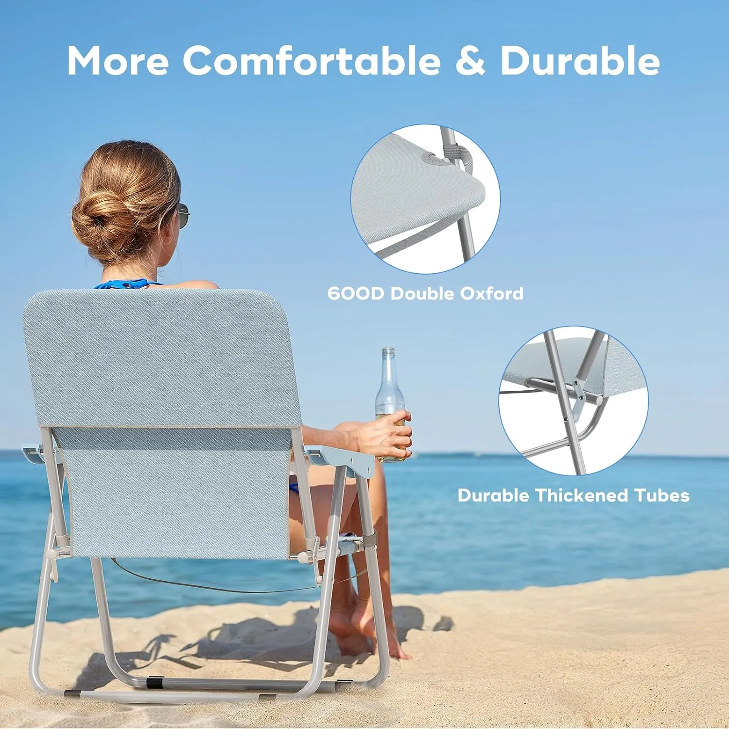 Wide Seat Folding Beach Chair, Outdoor Camping Chairs for Adults, Patio Lawn Webbed Chair for Camping, Yard, Garden Dining, Picnic, BBQ
