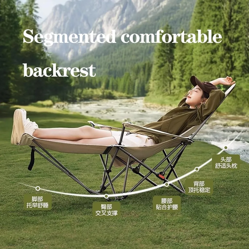 WIGSELBL Camping Chairs Folding Recliner Chair Adjustable with Headrest,Folding Lounge Chair for Adults,Portable Garden Chair Deck Stool for Travel Beach Patio(Cream)